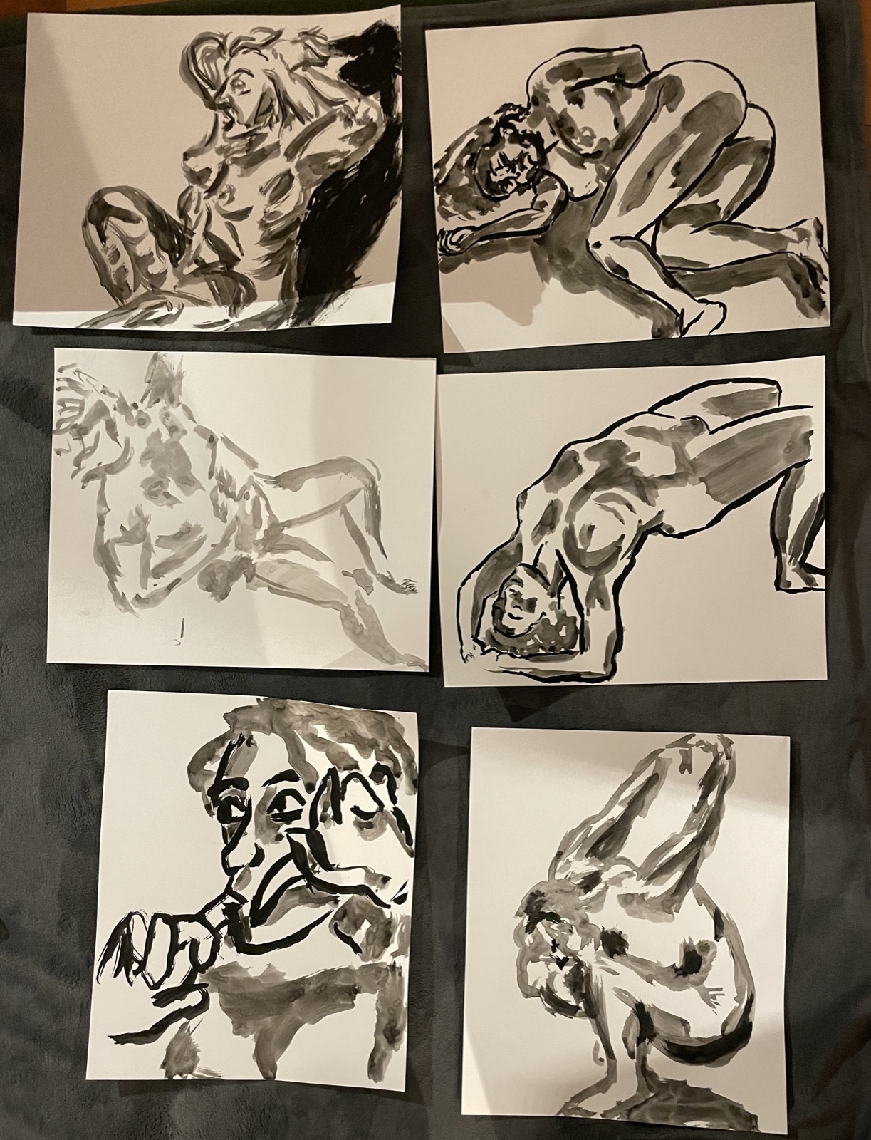 A page of several ink drawings by Hal Munger